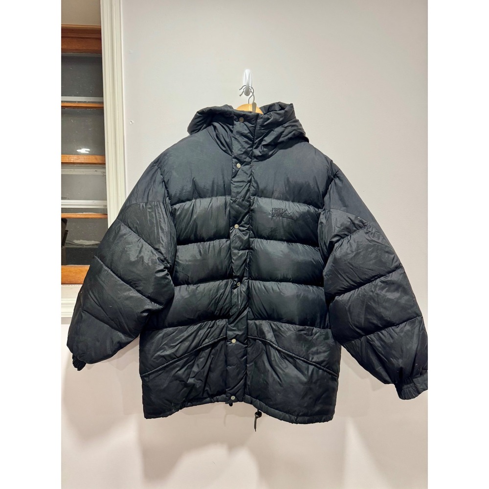 First Down Mens Black Puffer Parka Heavy Winter Jacket Hooded XL XXL